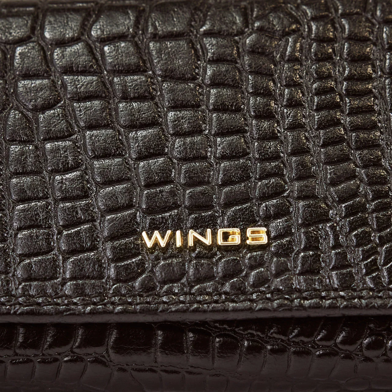 Damski portfel skórzany WINGS z ochroną RFID o pojemnym wnętrzu CROCO BLACK - Image 4