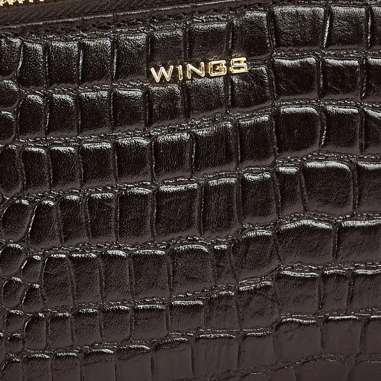 Damski portfel skórzany z paskiem na nadgarstek WINGS CROCO BLACK - Image 4