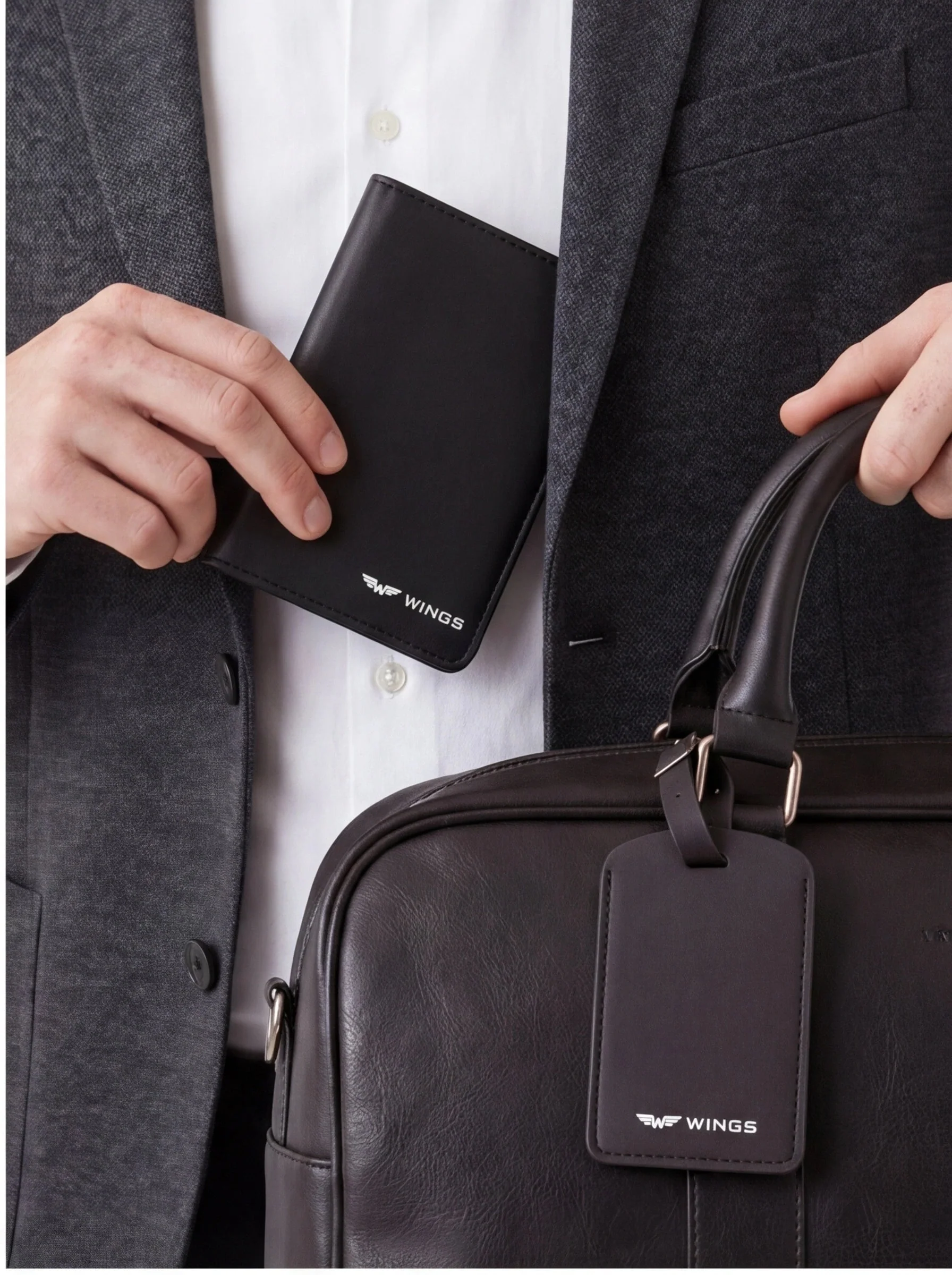 Etui na paszport i identyfikator do bagażu - elegancki zestaw podróżny z PU leather BLACK - Image 3