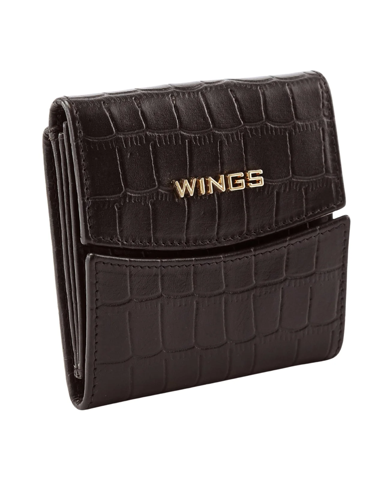 Kompaktowy portfel damski skórzany z ochroną RFID WINGS CROCO BLACK