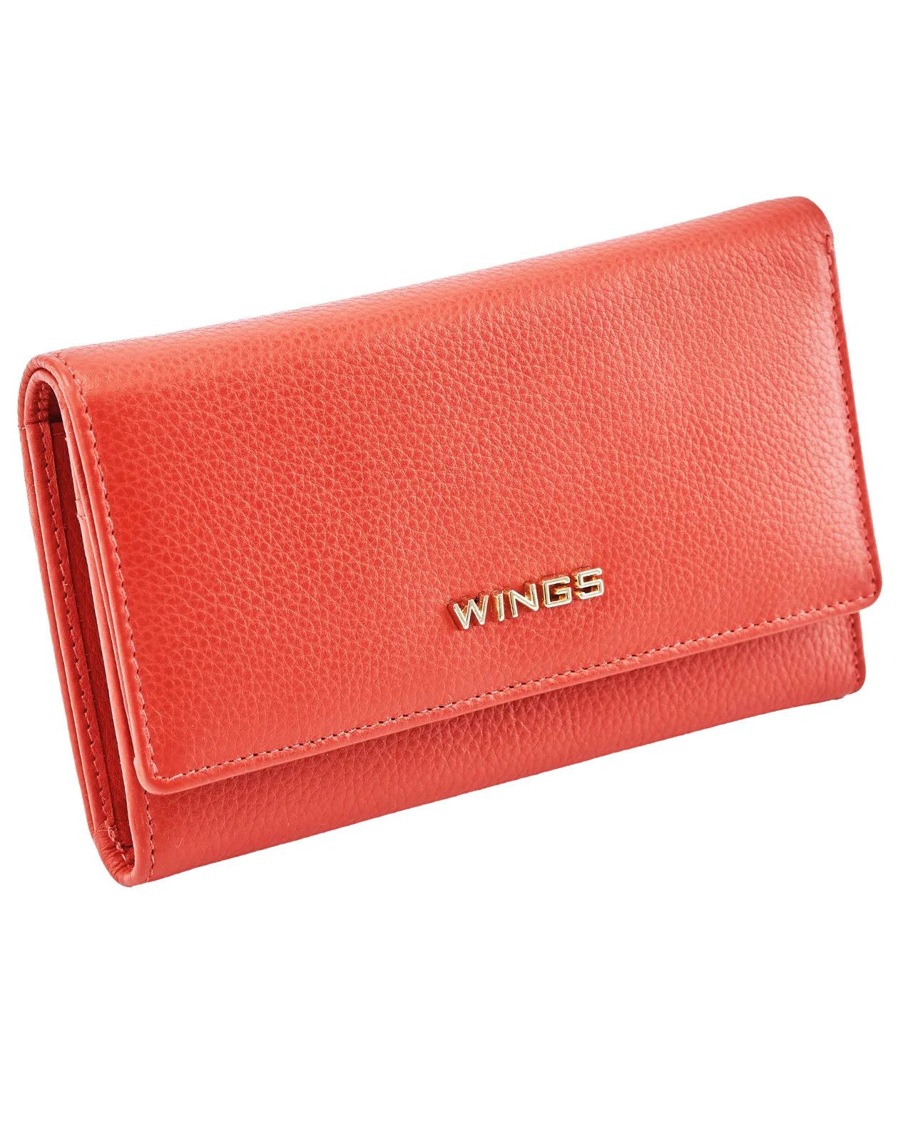 Pojemny portfel damski WINGS skórzany z ochroną RFID RED