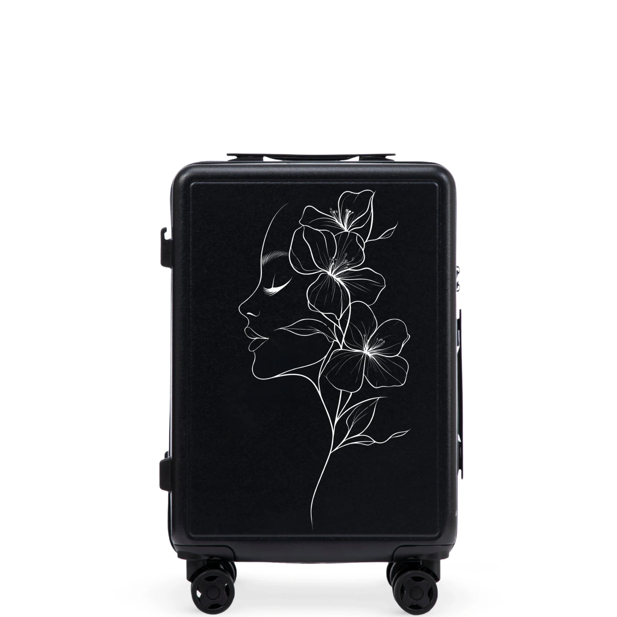 Walizka kabinowa Wings ABS+ 20" Customized  BLACK FLOWER - Image 3