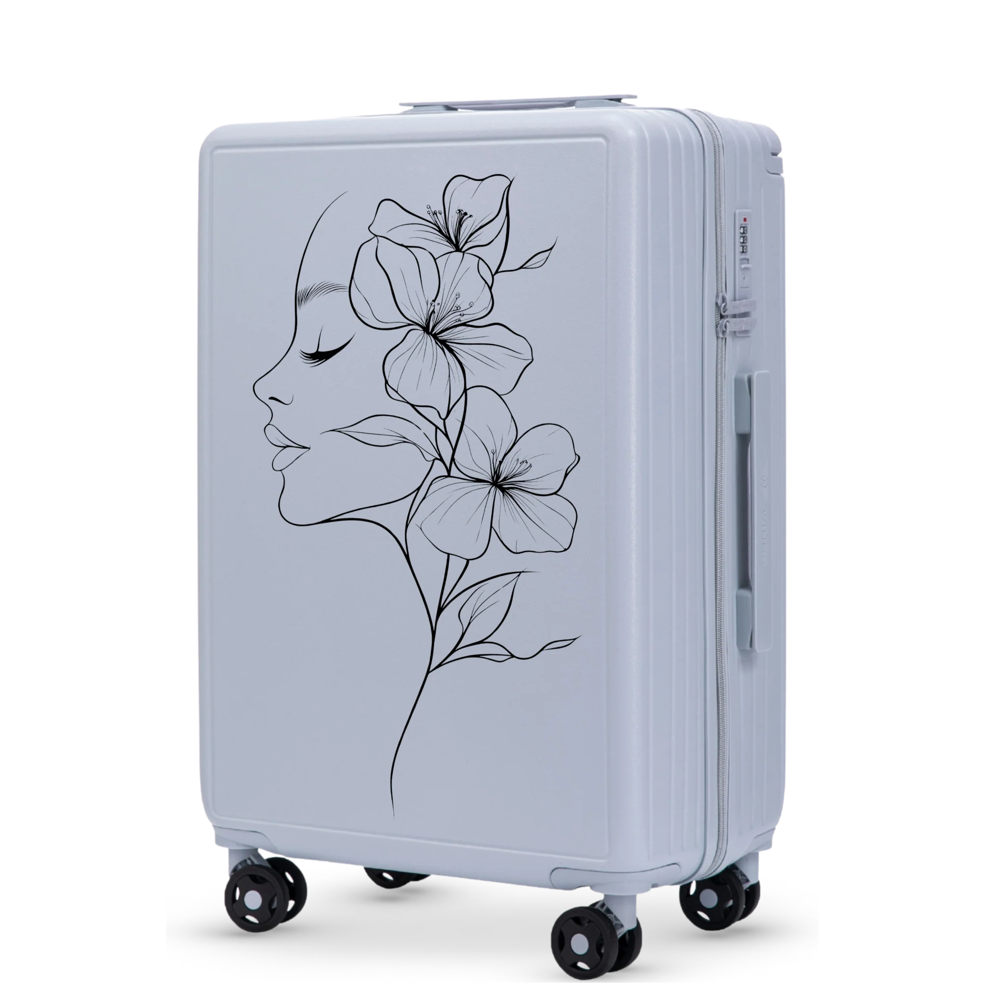Walizka średnia Wings ABS+ 24" Customized PASTEL BLUE FLOWER